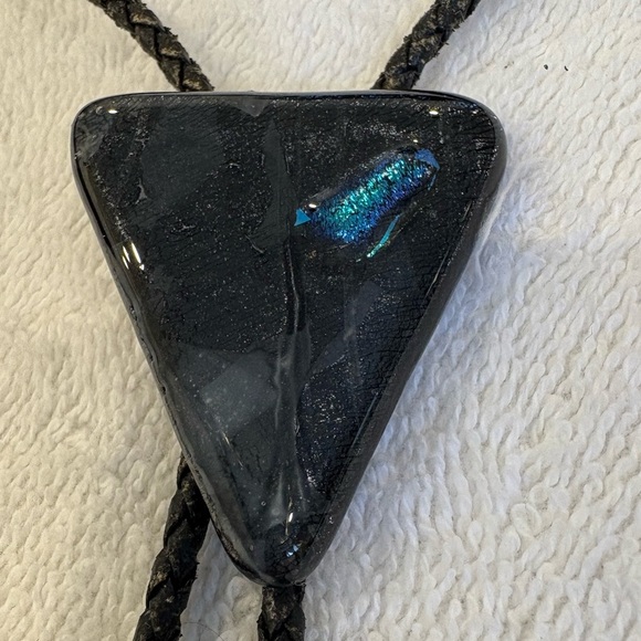 Dichroic Glass Black Triangle Bolo Tie Western Statement Necklace - Picture 3 of 6